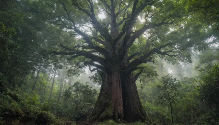 A colossal redwood tree, its towering trunk and sprawling branches a living testament to centuries of growth. captured on a sony A6000
