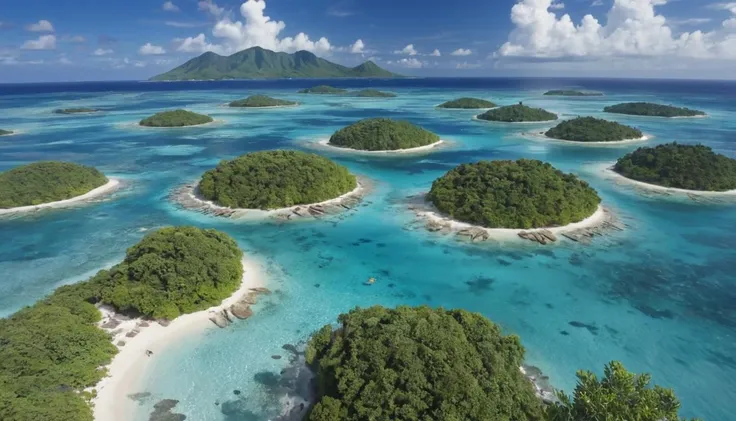 A lush tropical island, complete with crystal-clear lagoons and coral reefs. captured on a sony A6000
