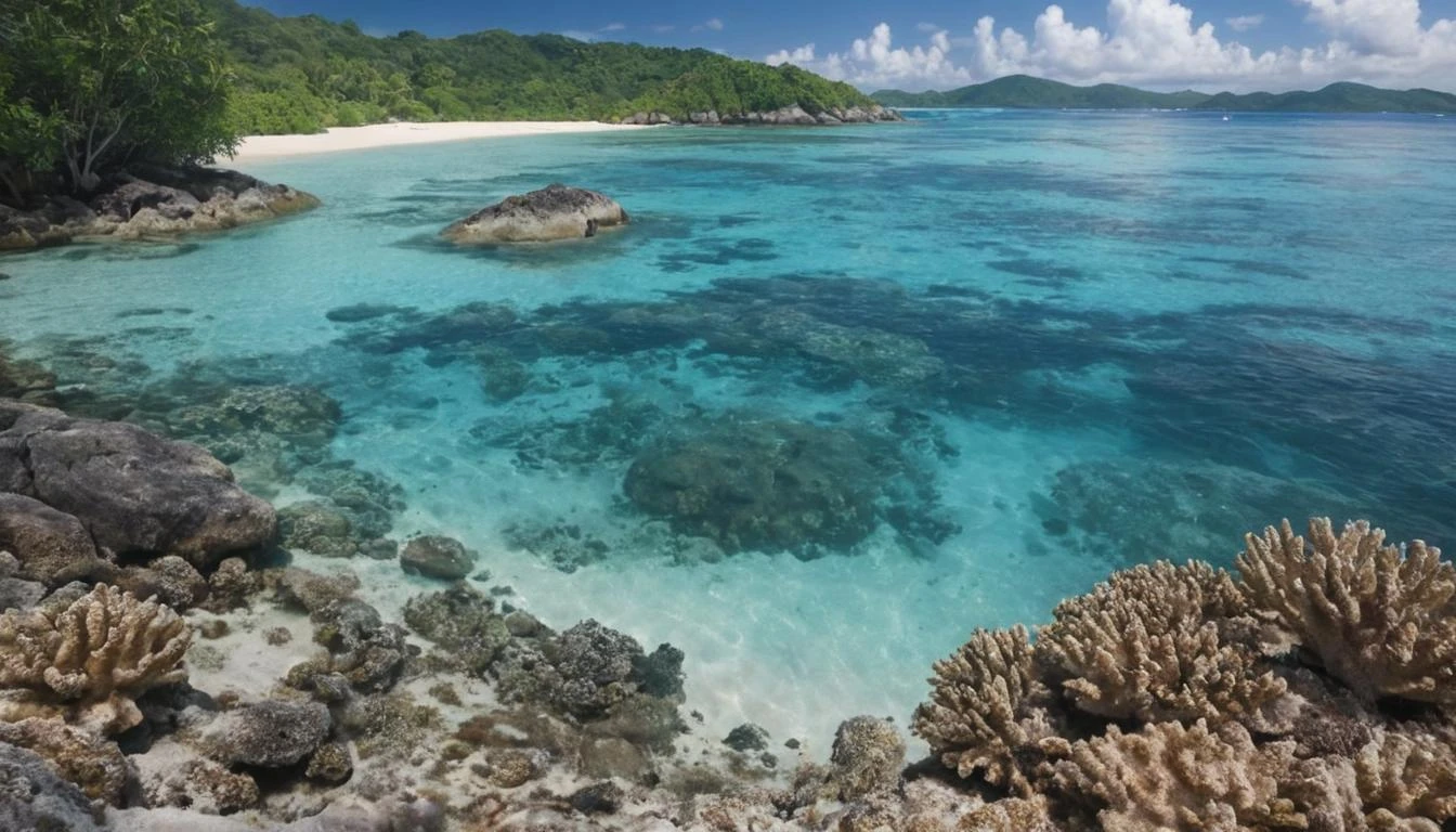 A lush tropical island, complete with crystal-clear lagoons and coral reefs. captured on a sony A6000