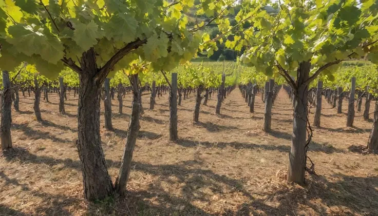 A sprawling vineyard under the Tuscan sun, dotted with aged oak barrels and fragrant grapevines. captured on a sony A6000