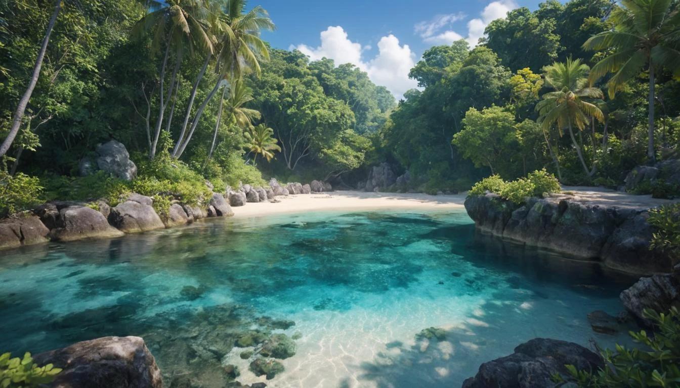 A lush tropical island, complete with crystal-clear lagoons and coral reefs. captured on a sony A6000