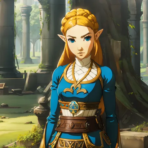 (masterpiece, best quality:1.2), Persona Portrait, forest, ruins, mystic, stone structure BREAK
1girl, zelda\(princess\), solo, full body, blonde hair, blue eyes, breasts, standing, (detailed eyes:1.2), looking_at_viewer, <lyco:Soejima:0.8> <lora:zelda_v2:0.6>