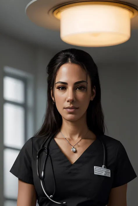 photo of (Sh3il4Naz01:0.99), a woman as doctor, (in a hospital:1.3), modelshoot styl, (extremely detailed CG unity 8k wallpaper), photo of the most beautiful artwork in the world, professional majestic oil painting by Ed Blinkey, Atey Ghailan, Studio Ghibli, by Jeremy Mann, Greg Manchess, Antonio Moro, trending on ArtStation, trending on CGSociety, Intricate, High Detail, Sharp focus, dramatic, photorealistic painting art by midjourney and greg rutkowski, (black scrubs:1.5), (looking at viewer), (closeup:1.2), (detailed pupils:1.3), (modern outfit:1.2), Fujifilm XT3 sharp focus, f 5.6, cinematic light, sidelighting, Fujiflim XT3, DSLR, 50mm ,<lora:add_detail:0.4>, <lora:LowRA:0.2>