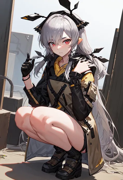 (safe:1.10), best quality, masterpiece, highres, solo, (weedy_arknights:1.10), squatting, cowboy shot, looking at viewer, 28 <lora:weedy_arknights:0.80>