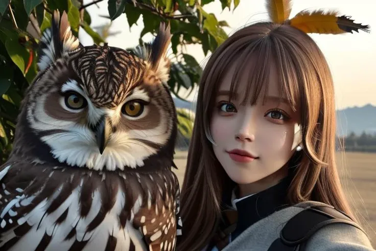 (Nanashi Mumei Hololive <lora:allVtubersLora_hll1Hololive:1.7>), outdoor photoshoot, realistic,upperbody shot, (ulzzang-6500-v1.1:0.5),<lora:koreanDollLikeness_v10:0.4> proportional face,(Nanashi Mumei hololive <lora:Voxo-VtuberLora-256:1.2>) wearing light brown robe,owl feather