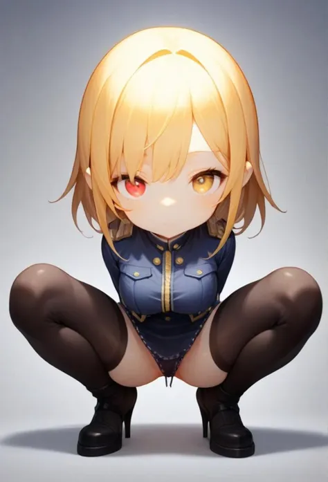 (1girl, solo, , , BJ_Sewing_doll, , :1.3),(Squatting, full body focus, body focus:1.3),zPDXL3,SimplePositiveXLv2, detail1eye, looking at viewer
