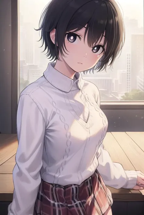 tsubomiharuno, <lora:tsubomi haruno manga-lora-nochekaiser:1>,
tsubomi haruno, short hair, black hair, (black eyes:1.5), (bright pupils:1.5),
BREAK skirt, plaid, plaid skirt, sweater, long sleeves, shirt, white shirt, collared shirt, (white sweater:1.5),
BREAK indoors, classroom,
BREAK looking at viewer, (cowboy shot:1.5),
BREAK <lyco:GoodHands-beta2:1>, (masterpiece:1.2), best quality, high resolution, unity 8k wallpaper, (illustration:0.8), (beautiful detailed eyes:1.6), extremely detailed face, perfect lighting, extremely detailed CG, (perfect hands, perfect anatomy),