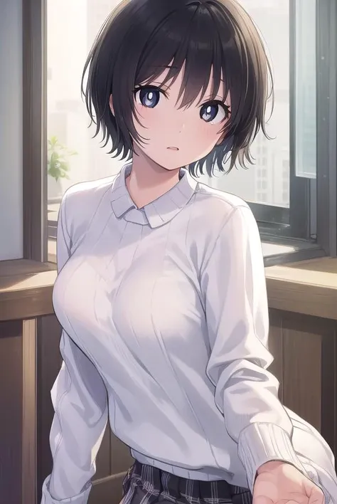(Best quality, 8k, 32k, Masterpiece, UHD:1.2),Photo of Pretty Japanese woman, 1girl, (medium-short dark brown hair), (large breasts), double eyelid, White nurse uniform, small white nurse (cap), white shirt, open shirt, hospital, patient's room, upper body, sexy