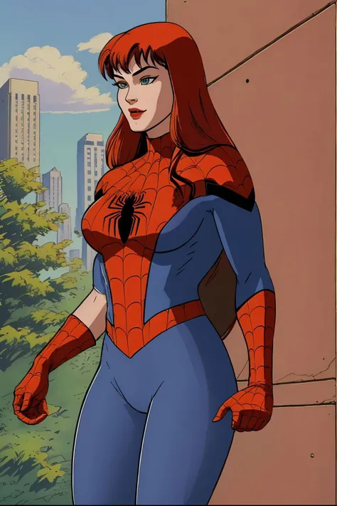 masterpiece, best quality, spider-man costume, nomask, mary jane watson <lora:Mary Jane Watson_v1:0.8>, standing, central park <lora:Spider-Man Costume_v1:1>