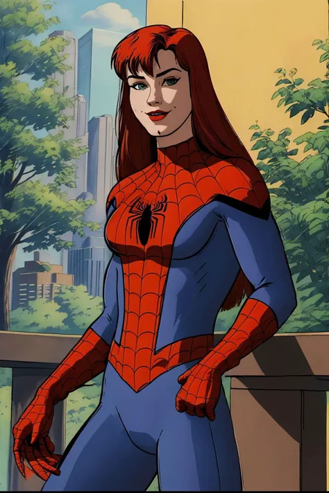 masterpiece, best quality, spider-man costume, nomask, mary jane watson <lora:Mary Jane Watson_v1:0.8>, standing, central park <lora:Spider-Man Costume_v1:1>