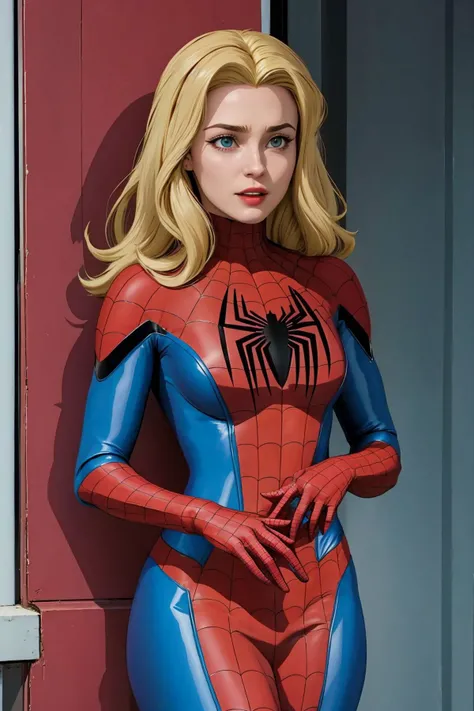 masterpiece, best quality, <lora:Spider-Man Costume_v1:1> spider-man costume, nomask, <lora:Felicia Hardy_v1:0.8> felicia hardy, hair over shoulder
