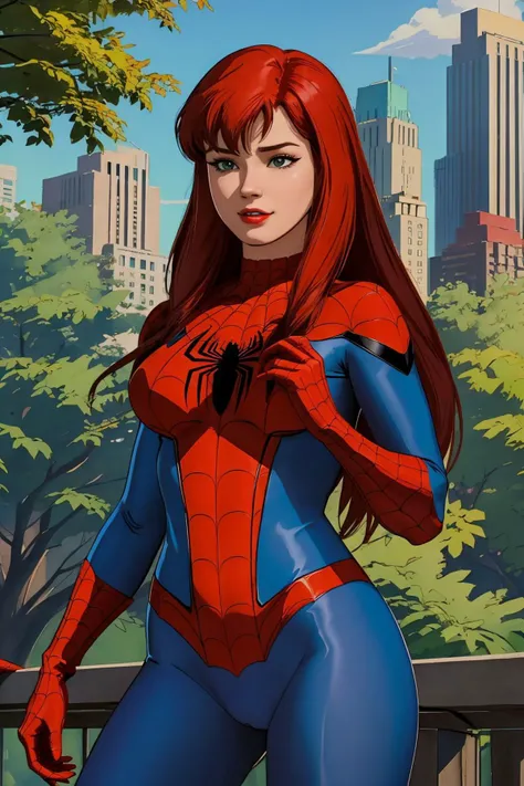 masterpiece, best quality, spider-man costume, nomask, mary jane watson <lora:Mary Jane Watson_v1:0.8>, standing, central park <lora:Spider-Man Costume_v1:1>