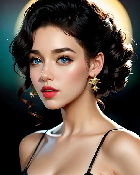 Chz-JadeT, 8k, RAW photo of 1girl as a star of Old Hollywood, close-up, face focus, vintage designer dress, eye-catching jewelry, expertly applied cosmetics, elegant updo, on the red carpet, 1940s glamor, outside, evening, posing for the press, the golden age of film, artistic composition, volumetric lighting, (meticulously-detailed, Ultra-HD-realistic:1.3), (perfect eyes, masterpiece, best quality:1.5),