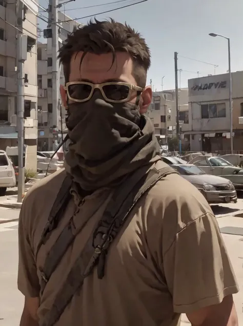 chvkj, solo, shirt, 1boy, male focus, outdoors, sky, day, mask, sunglasses, ground vehicle, <lora:chvkj-15:0.5>, (cinematic look:1.4), soothing tones, insane details, intricate details, hyperdetailed, low contrast, soft cinematic light, dim colors, exposure blend, hdr, faded, slate gray atmosphere, lightroom, natural, perfect, [oliver wetter|(kodak portra:0.08)|(leibovitz:0.6)], raw, intricate, high quality, mamiya, exposure blend