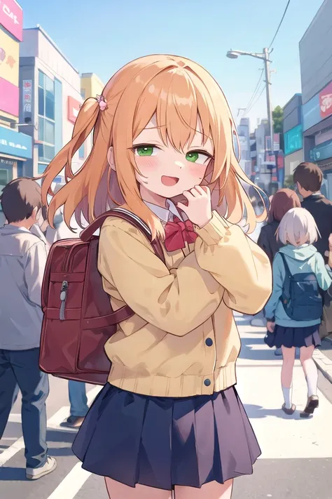 <lora:sensualface_type4_v3:1>
(cleavage:-1.5),insanely detailed, absurdres, ultra-highres, ultra-detailed, best quality,
1girl, solo, nice hands, perfect hands,
BREAK,
(wearing winter school uniform),
happy smile, laugh, open mouth,
cute pose, cowboy shot,
BREAK,
slender, kawaii, perfect symmetrical face, ultra cute girl, ultra cute face, ultra detailed eyes, ultra detailed hair, ultra cute, ultra beautiful,
BREAK,
in harajuku, shibuya, tokyo, street, crowd, cityscape,
large breasts
BREAK,
(orange medium hair, green eyes),