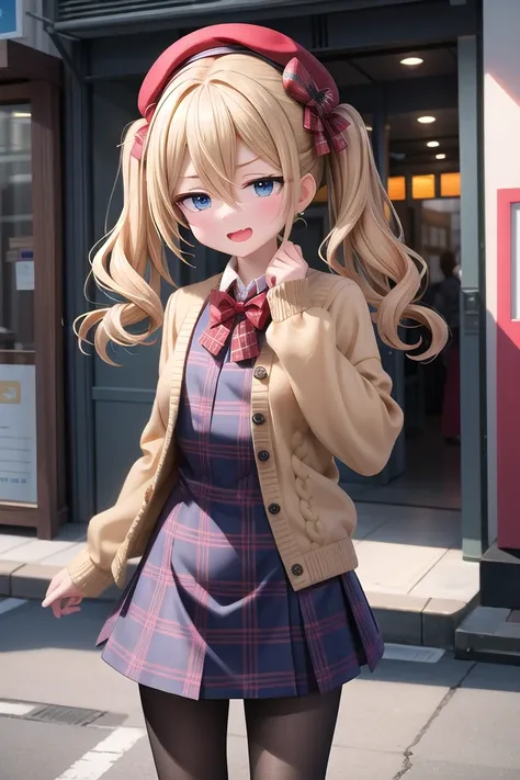 <lora:sensualface_type4_v3:1>
(cleavage:-1.5),
insanely detailed, absurdres, ultra-highres, ultra-detailed, best quality,
1girl, solo, nice hands, perfect hands
BREAK
(vintage-inspired beret with flower pin:1.3), (navy and red plaid dress:1.5), (golden buttons down the front:1.2), (ivory blouse with ruffle detailing and red bow tie:1.4), (peach cardigan with cable knit pattern:1.3), (black tights:1.1), (red Mary Jane shoes:1.2)
, BREAK (nsfw:-1.5)
BREAK
evil seductive smile, open mouth, wavy mouth,
cute pose, cowboy shot
BREAK
slender, kawaii, perfect symmetrical face, ultra cute girl, ultra cute face, ultra detailed eyes, ultra detailed hair, ultra cute, ultra beautiful
BREAK
in harajuku, shibuya, tokyo, street, crowd, cityscape
BREAK
(blonde hair, blue eyes), twintails, hair between eyes