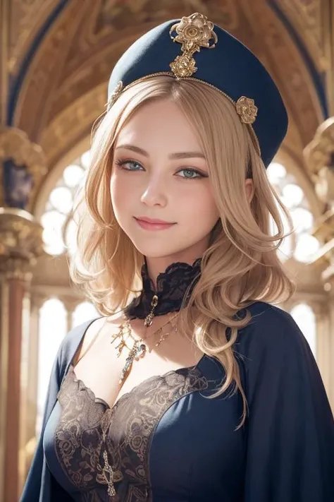 in a steam punk world,
an elegant Swedish woman with a beautiful oval face,
(with a serene smile:1.2), Tilt her head just a little, Thin-eyed and languidly looking down at an angle.
in the style of Alphonse Mucha,
a decorative panel with intricate patterns and flowing lines,
wearing a baroque dress, luxurious necklace, hair ornament on her head, beautiful woman with blonde hair and blue eyes.
Baroque style, St. Peter's Basilica
official art, unity 8k wallpaper, ultra detailed.