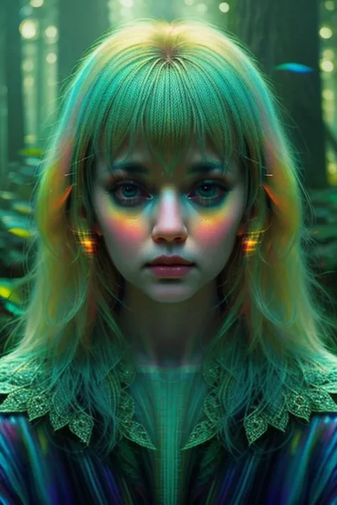 woman in a mythical forest, masterpiece, perfect face, intricate details, horror theme <lora:ATNR STYLE:0.8> (atnr:1.2) (chromatic aberration:1.2)