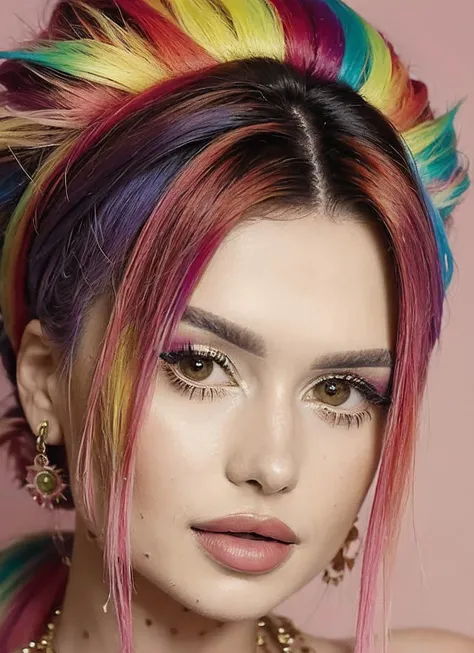 portrait of sks woman by Flora Borsi, style by Flora Borsi, bold, bright colours, rainbow Mohawk haircut, ((Flora Borsi)), <lora:locon_wersow_v1_from_v1_64_32:1.25>
