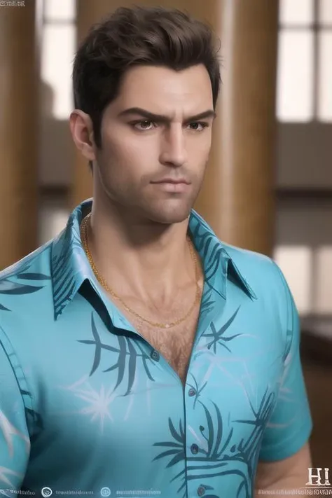 standing in front of a golden sculpture in a room with columns and columns, (Close-Up:1.3),
Standing at attention,
(blue_shirt:1.5),necklace,jewelry,Jeans,
<lora:Tommy_Vercetti_GTA_Vice_City-KK77-V1:0.7>,black_hair,
1 Man, 33yo,male,looking at viewer,(angry:1.0),
NSFW,official art,extremely detailed CG unity 8k wallpaper, perfect lighting,Colorful, Bright_Front_face_Lighting,
(masterpiece:1.0),(best_quality:1.0), ultra high res,4K,ultra-detailed,
photography, 8K, HDR, highres, absurdres:1.2, Kodak portra 400, film grain, blurry background, bokeh:1.2, lens flare, (vibrant_color:1.2)
(Without_watermark:1.5)