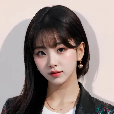 pink background, hyper realistic lifelike texture dramatic lighting unreal engine trending on art station, award winning photo, nikon RAW photo,8 k, Fujifilm XT3,masterpiece, best quality, realistic, photorealistic, ultra detailed, extremely detailed face, solo,1girl, standing, fashionable and trendy atmosphere, high-end makeup products, and a stylish expression on her face, close up, pink t-shirt, closed mouth, closed lips, looking at viewer,