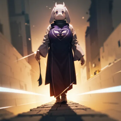 highres, (toriel:1.0), solo, tabard, looking at viewer, walking, (silhouette:0.85), divine, (glowing eyes:1.1), (magic, aura, burst:1.0), perspective, (tower:0.75), <lora:toriel:1>