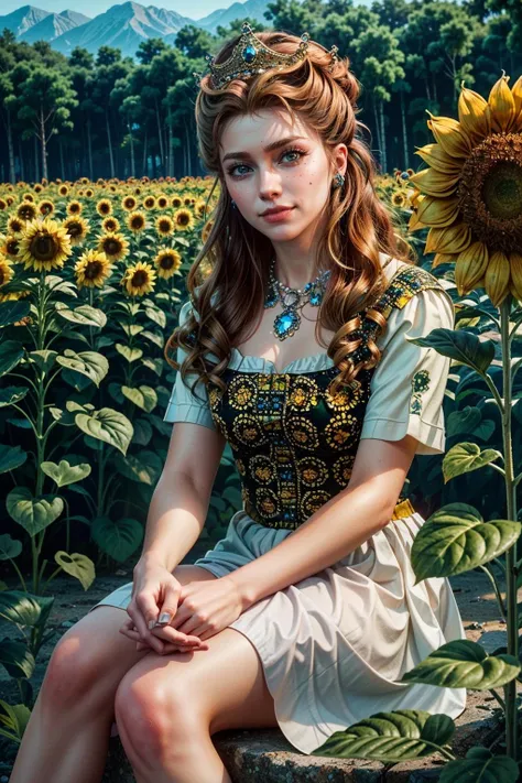 Wide-angle graffiti, Peasant woman in Russian folk costume, with a basket of sunflowers in his hands, Full shot in the body, Cinematic lighting, High Resolution, insane details, intricate details, hyper detailed, intricately-detailed, Ultra-realistic graphics, Popular on ArtStation, triadic colours, детализированная матовая покраска Unreal Engine 5;, Deep color, Fantastic, intricate detials, splash screen, complementary colours, fantasy concept art, 8K resolution, Deviantart's ultra-realistic masterpiece, (Dark shot:0.9), soft cinematic light, Adobe Lightroom, Photo Lab, HDR, Intricate, Highly detailed, EONN2, MDJRNY-GRFFT, DMMID Style