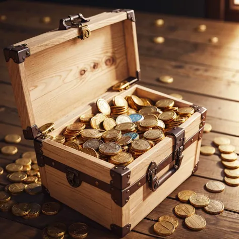 treasure chest full of gold coins, realistic, best quality, 4k