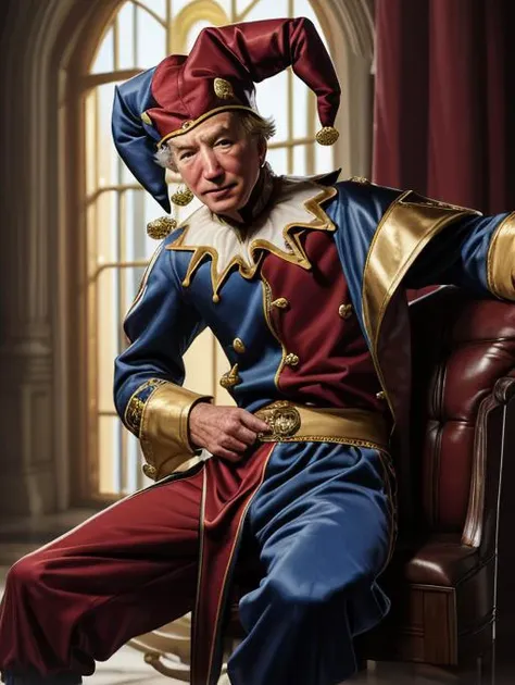 best quality, masterpiece, highres, detailed, perfect anatomy,  <lora:Detail - add_detail:0.2>,  JesterCh, jester cap, <lyco:CourtJester-10:0.8>, 1boy, puffy pants, joe biden, close-up