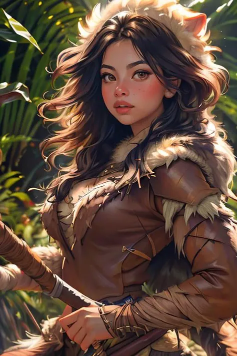 Merger_mati_catentes,
(prehistoric warrior woman hunting in a chaotic jungle with spears and arrows, (fur clothing:1.2), fur, warrior, prehistoric, cave person, (wearing fur clothes:1.2), (wearing animal skins:1.2), fur, animal skins:1.1),
bokeh, f1.4, 40mm, photorealistic, raw, 8k, textured skin, skin pores, intricate details  <lora:epi_noiseoffset2:1>, epiCRealism <lora:ClothingAdjuster3:-1>