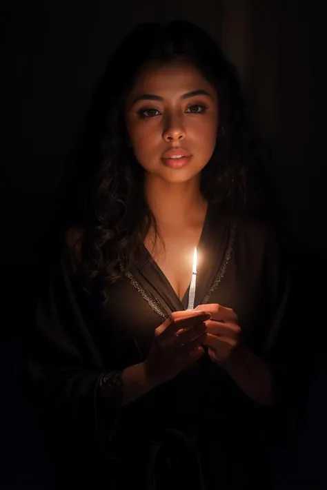 DEN_nata_lee,
in a dark room in (pitch black:1.2) amongst a (candle light vigil:1.2), (candles:1.1), (candle light:1.1), (pitch black room:1.2), (darkness:1.1), wearing a (sheer robe:1.1), robe, sheer, (lots of candles:1.2),
bokeh, f1.4, 40mm, photorealistic, raw, 8k, textured skin, skin pores, intricate details  <lora:epi_noiseoffset2:1>, epiCRealism <lora:detail_slider_v4:1.0>