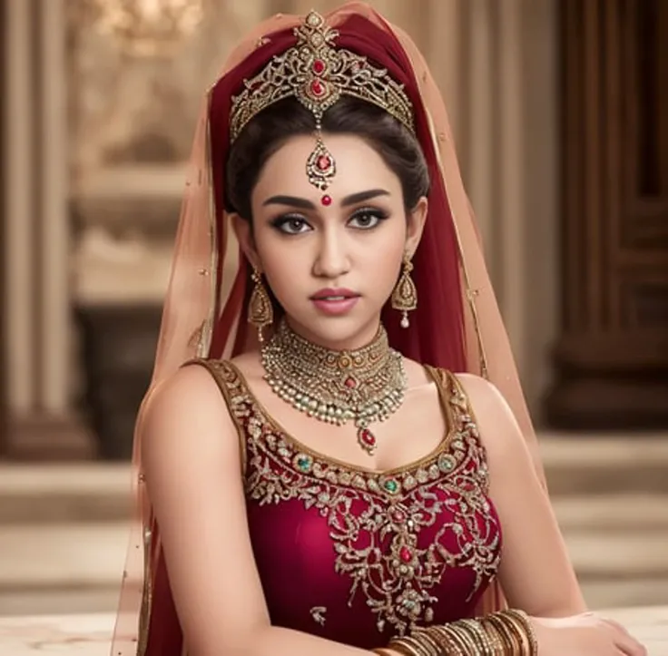 Intricately detailed Full body, professional photograph, M1LEYCYRUS, of (indian gazhal dancer in mughal court), indian jewelry, pretty frock, sitting on a marble floor, durbar background, toned abs, small breasts, big ass, pretty face, amber red eyes, (fangs), succubus, shallow depth of field, evil smile, cinematic lighting, photographed on a Sony a9 II Mirrorless Camera, (highly detailed:1.2), (soft focus), Game of Thrones film still, HDR, 8k resolution, fully clothed,