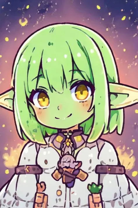 1 goblin girl,yellow eyes, green skin, <lora:goblin_datasets_pruned:1>,light hair,smile,portrait,closed mouth,
