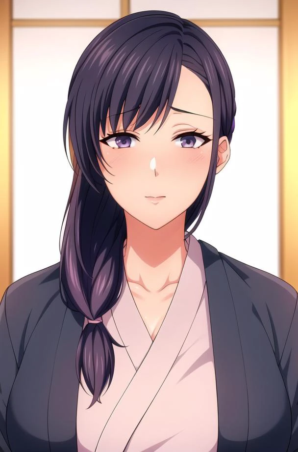 (day),Simple White Background,
Black_Jacket,japanese clothes, kimono,shouji,pink shirt ,collarbone,
<lora:Suzukawa_Akana_Fuufu_Koukan-KK77-V1:0.7>,
bangs, black hair, hair over shoulder,braid, low ponytail,
<lora:Mariana_Luciano_NON_VIRGIN-KK77-V1:0.3>,<lora:more_details:0.1>,
1 girl, 20yo,Young female,Beautiful Finger,Beautiful long legs,Beautiful body,Beautiful Nose,Beautiful character design, perfect eyes, perfect face,expressive eyes,perfect balance,
looking at viewer,(Focus on her face),closed mouth, (innocent_big_eyes:1.0),
official art,extremely detailed CG unity 8k wallpaper, perfect lighting,Colorful, Bright_Front_face_Lighting,shiny skin,
(masterpiece:1.0),(best_quality:1.0), ultra high res,4K,ultra-detailed,
photography, 8K, HDR, highres, absurdres:1.2, Kodak portra 400, film grain, blurry background, bokeh:1.2, lens flare, (vibrant_color:1.2),professional photograph,
(Beautiful,large_Breasts:1.4), (beautiful_face:1.5),(narrow_waist),