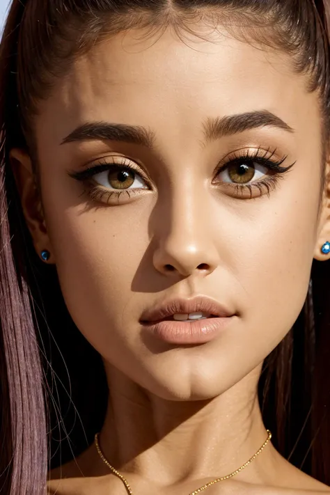 arianagrande, A woman (close up on face) posing for a picture, blonde hair <lora:arianagrande:1>