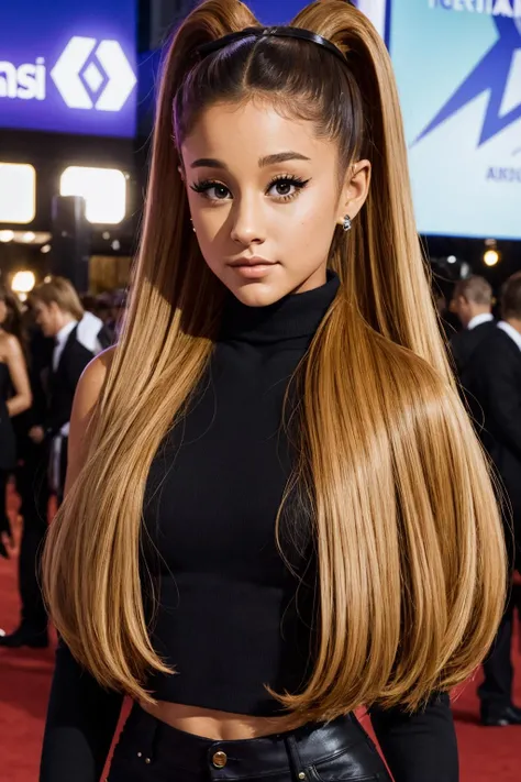 arianagrande, A woman (wearing turtleneck) posing for a picture, blonde hair <lora:arianagrande:0.8>