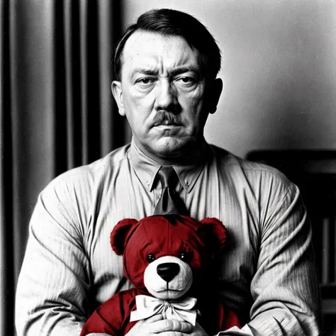Adolf_Hitler , wears a pyjama, ((teddybear)), <lora:add_detail:1.5>