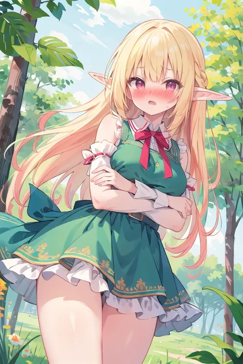 <lora:yudedako_v200:1>
insanely detailed, absurdres, ultra-highres, ultra-detailed, best quality,
1girl, solo, nice hands, perfect hands
BREAK
green dress, houndstooth pattern dress,
embarrased, shame, open mouth,
standing,crossed arms,
from front, cowboy shot, looking at viewer
BREAK
slender, kawaii, perfect symmetrical face, ultra cute girl, ultra cute face, ultra detailed eyes, ultra detailed hair, ultra cute, ultra beautiful,
BREAK
in forest
BREAK
elf girl, blonde hair, elf ear, pink eyes, large breasts, (cleavage:-1)