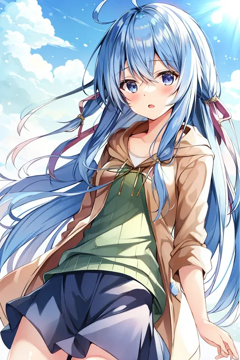<lora:Eria_YGO-10:0.8> , masterpiece, best quality, ultra high quality cg, eria ygo, 1girl, solo, long hair, blush, open mouth, ahoge, duel monster