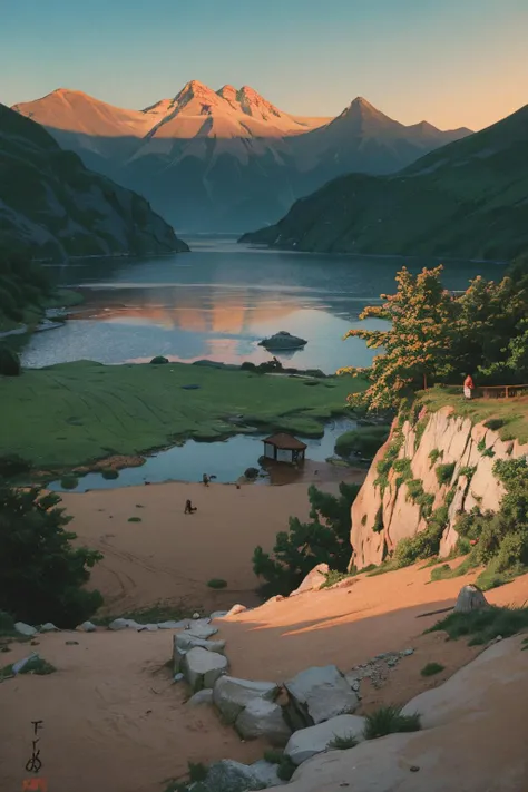 epic Terracotta of a landscape of a Hyper-Creative a painting, dense mountains, at Dusk, Graphic novel, Classical Realism, hair light, Fish-eye Lens, dslr, contest winner, <lora:youzhiworldV2:1>
