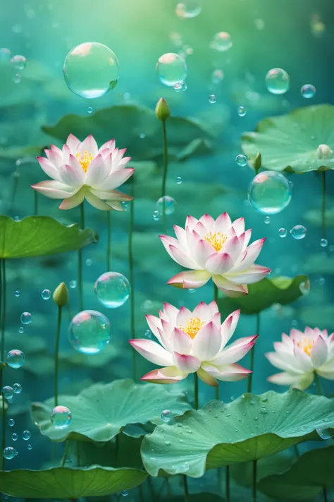 <lora:hehua:0.9>,hv,no humans,flower,lily pad,blurry,leaf,lotus,underwater,scenery,bubble,depth of field,plant,still lifekground,water,