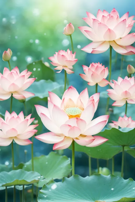 <lora:hehua:0.9>,hv,no humans,flower,lily pad,lotus,scenery,blurry,pink flower,depth of field,leaf,outdoors,nature,light particles,blurry background,water,plant,