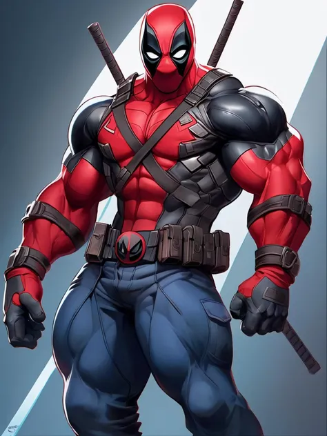 male, from the front, muscle pose, <lora:Kaptaincoca:0.7>, style Kaptaincoca, muscled male, Deadpool