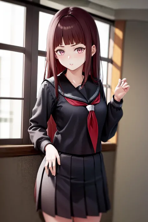 masterpiece, best quality, highres, 1girl <lora:helga_no_outfit:1> school uniform, serafuku, pleated skirt