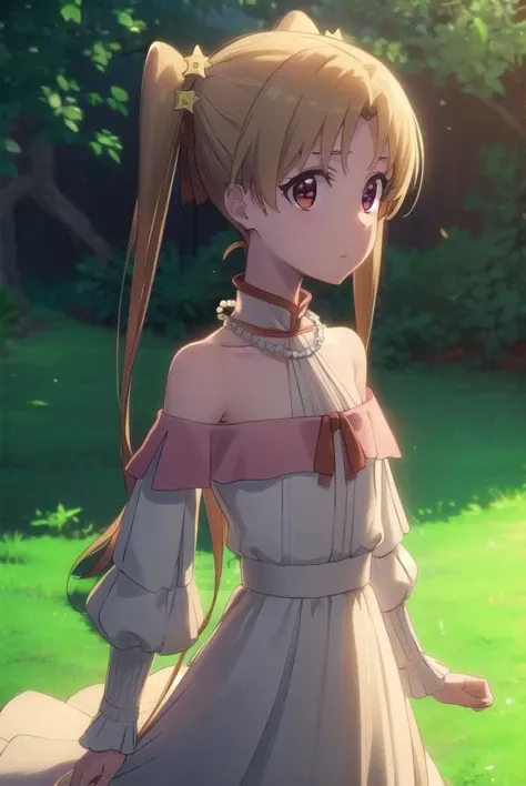 sherrytueli, <lora:sherry tueli s2-lora-nochekaiser:1>,
sherry tueli, long hair, brown hair, hair ornament, twintails, (brown eyes:1.5), star \(symbol\), star ornament,
BREAK dress, bare shoulders, jewelry, necklace, frills, long sleeves,
BREAK outdoors, forest, nature, sun, sky, clouds, trees, grass,
BREAK looking at viewer, (cowboy shot:1.5),
BREAK <lyco:GoodHands-beta2:1>, (masterpiece:1.2), best quality, high resolution, unity 8k wallpaper, (illustration:0.8), (beautiful detailed eyes:1.6), extremely detailed face, perfect lighting, extremely detailed CG, (perfect hands, perfect anatomy),