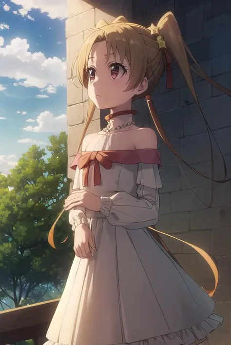 sherrytueli, <lora:sherry tueli s2-lora-nochekaiser:1>,
sherry tueli, long hair, brown hair, hair ornament, twintails, (brown eyes:1.5), star \(symbol\), star ornament,
BREAK dress, bare shoulders, jewelry, necklace, frills, long sleeves,
BREAK outdoors, forest, nature, sun, sky, clouds, trees, grass,
BREAK looking at viewer, (cowboy shot:1.5),
BREAK <lyco:GoodHands-beta2:1>, (masterpiece:1.2), best quality, high resolution, unity 8k wallpaper, (illustration:0.8), (beautiful detailed eyes:1.6), extremely detailed face, perfect lighting, extremely detailed CG, (perfect hands, perfect anatomy),