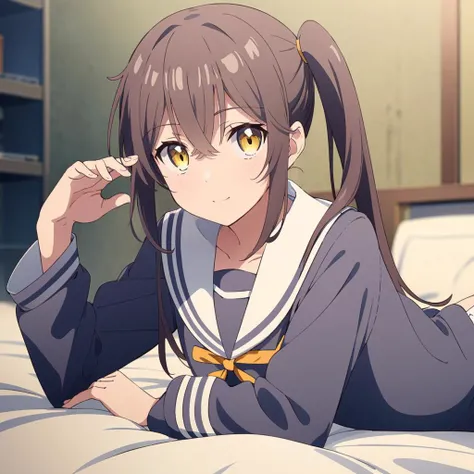 <lora:Otonari-san002:0.7>,
Otonari-san,1girl,solo,
side ponytail,
serafuku,grey sailor collar,
pleated_skirt,
lying,on stomach,looking at viewer,