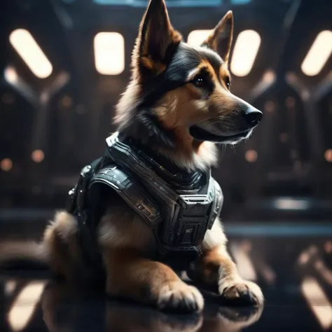 cute dog,fur , sitting , scifi style , intricate details , sharp focus , cinematic lighting , <lora:SciFi:1>