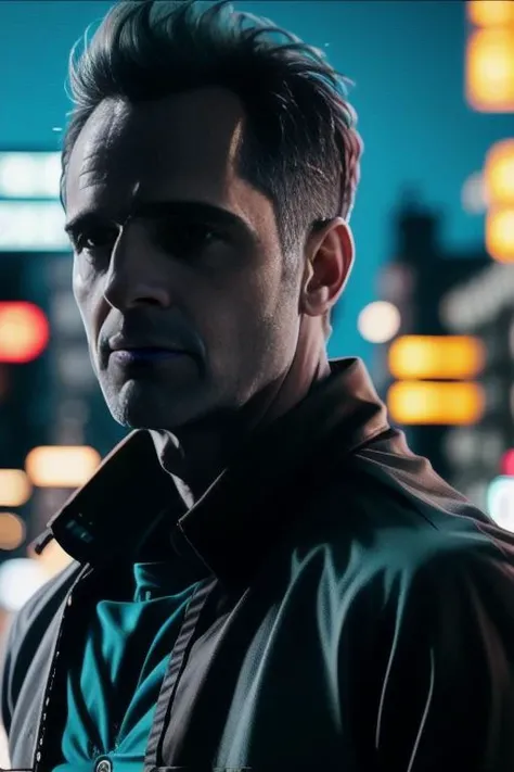 Highly detailed cinematic film still, medium level shot, of berlin00, wearing a (jacket:1.2), standing in a cyberpunk city at (night:1.2),neon lights, (traffic:1.1), (god rays:0.4), (highly detailed, hyperdetailed, intricate), (lens flare:0.4), (bloom:0.5), particle effects, cinematic lighting, (soft lighting:0.6), prominent projected shadows, deep depth of field, (film grain:0.5), photographed on a Leica SL (Typ 601) Mirrorless Digital Camera, 50mm wide angle lens, F2.8 aperture, deep focus, (RAW), cinematic film still from Gravity 2013 <lora:berlin00:1>