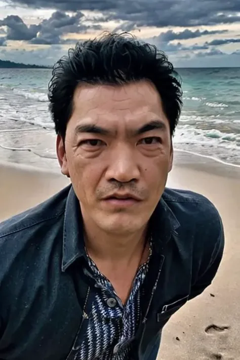 photo of a (men),serious look,fierce look,standing at (beach), portrait photo,Plaid shirt, full body, (closeup:1.2)
<lora:chengkuian:0.8>